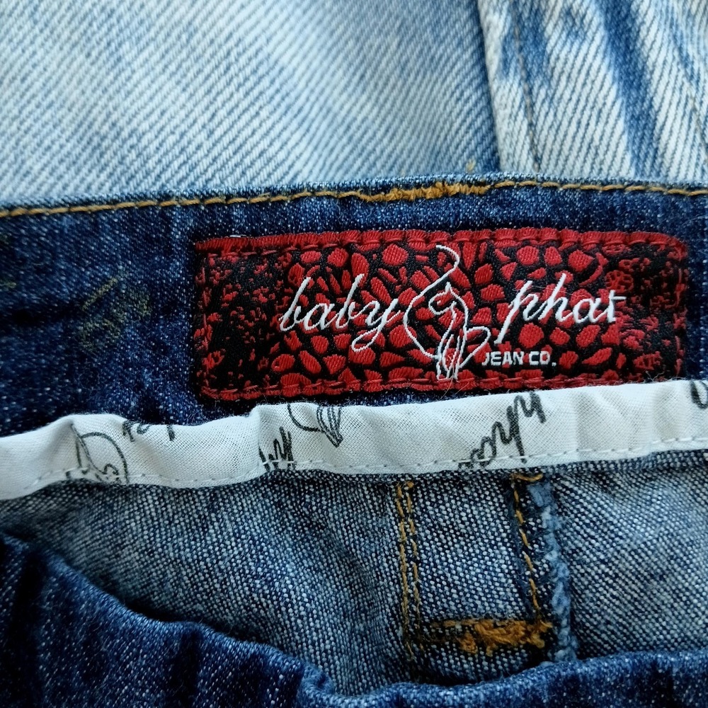 Baby Phat Jeans Womens 18 Blue Denim Stretch Embroidered Rhinestone Cat Logo - Picture 8 of 12